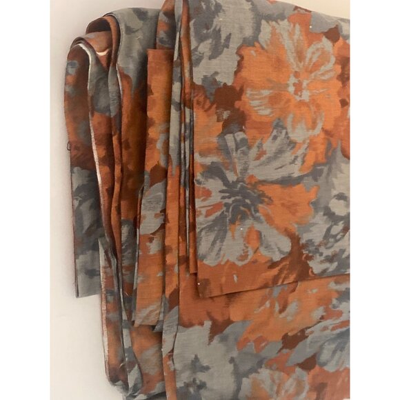 VTG Fabric Floral Orange Gray Quilting Sewing Cloth Arts Crafts - Picture 3 of 6